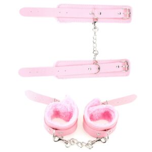 Adjustable PU Leather Handcuffs BDSM Bondage Gear Set Ankle Cuff Plush Roleplay Mask Sex Toy for Women Men Couples Adults Sexy