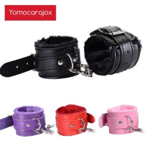 Yomocarajox Sexy Adjustable PU Leather Plush Handcuffs Ankle Cuff BDSM Bondage Sex Toy Restraints Exotic Accessories adult games