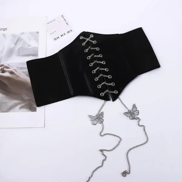 Fashion Ultra Super Wide Cummerbunds Metal Butterfly Chain Corset Belt Fashion Pu Leather High Waist Belt Clothing Accesoories