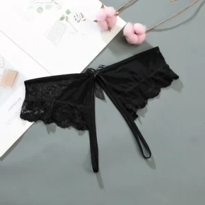 Sexy Lingerie Women’s Panties Crotch Opening Transparent G-strings Thongs Hollow Out Solids Bowknot Underwear Women Lace Pantys