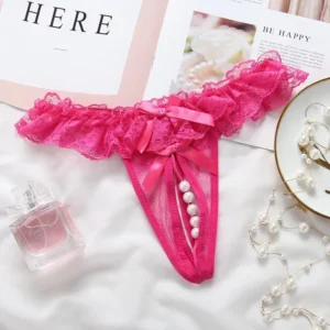 Sexy Women Underwear Panties Female Massage Pearl Lingerie G-stings Hollow Thong Young Girls Hot Embroidery Lace T-back Panters