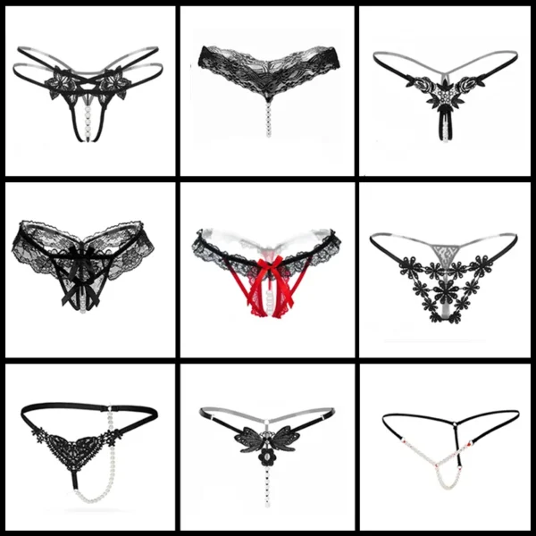 Sexy Women Underwear Panties Female Massage Pearl Lingerie G-stings Hollow Thong Young Girls Hot Embroidery Lace T-back Panties