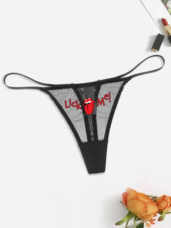 Sexy fashion Solid Color Mesh Mouth & Letter Printing Low Waisted Panty Lingerie For Woman Ladies Thong Underwear - Image 3