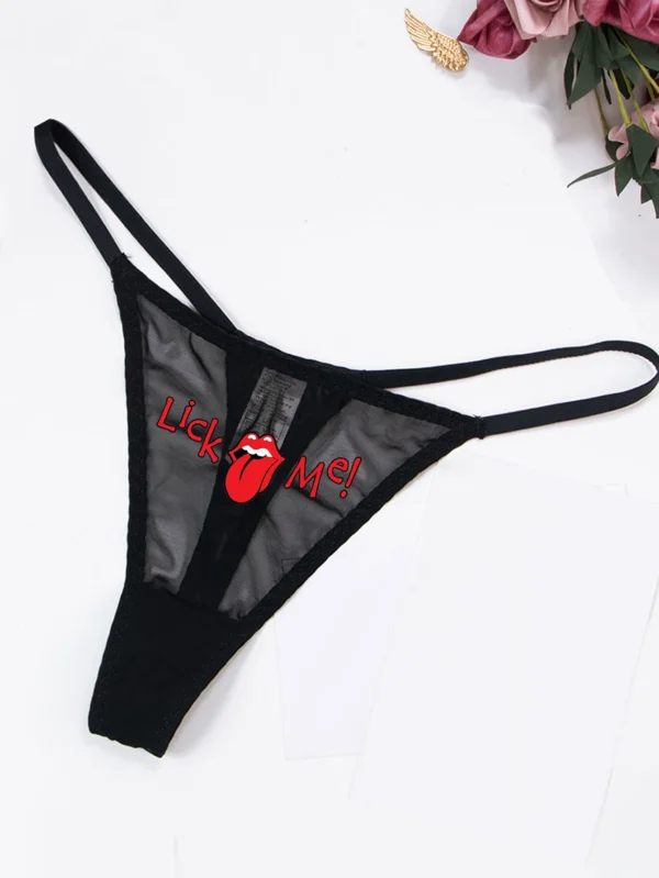 Sexy fashion Solid Color Mesh Mouth & Letter Printing Low Waisted Panty Lingerie For Woman Ladies Thong Underwear