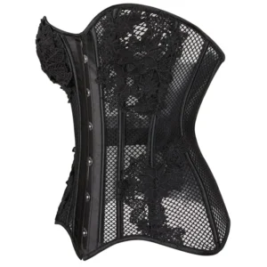 Vintage Lace Breathable Black Women’s Breathable Shapwear Costumes Sexy Transparent Mesh Corselet Hollow Out Corset Bustier Top