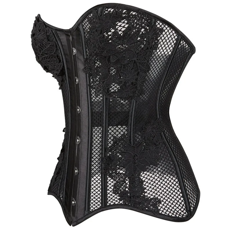 Vintage Lace Breathable Black Women's Breathable Shapwear Costumes Sexy Transparent Mesh Corselet Hollow Out Corset Bustier Top - Image 2