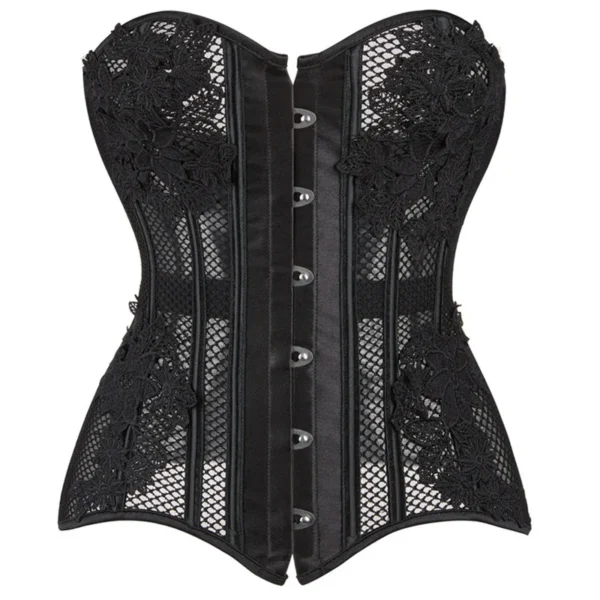 Vintage Lace Breathable Black Women's Breathable Shapwear Costumes Sexy Transparent Mesh Corselet Hollow Out Corset Bustier Top