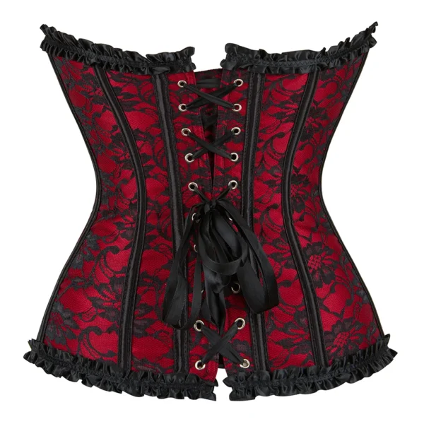 Women Lingerie Basques Corselet Bustier Floral Lace Overlay Overbust Corset - Image 2