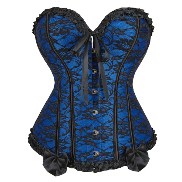 Women Lingerie Basques Corselet Bustier Floral Lace Overlay Overbust Corset - Image 3