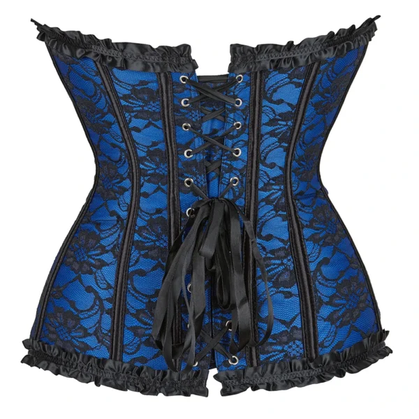 Women Lingerie Basques Corselet Bustier Floral Lace Overlay Overbust Corset - Image 4