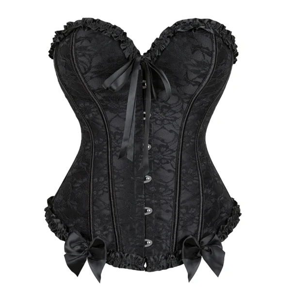 Women Lingerie Basques Corselet Bustier Floral Lace Overlay Overbust Corset - Image 5