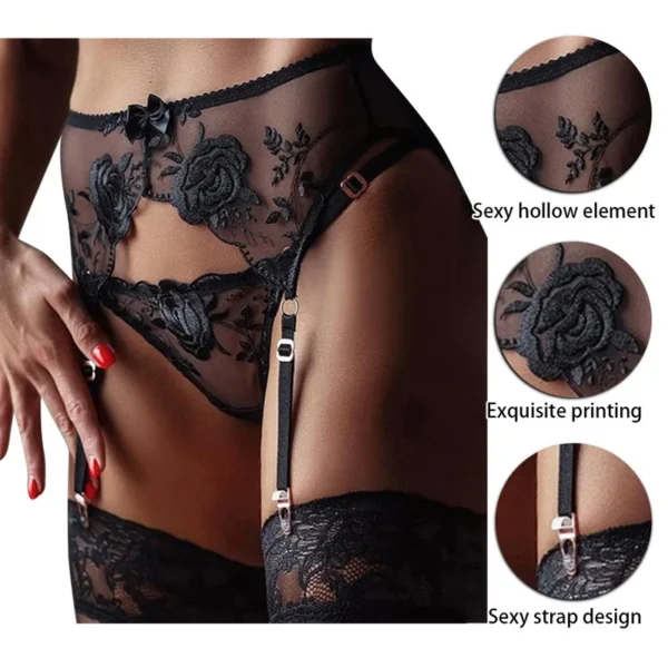 Women's Sexy Stockings Garter Belt Black Stockings Suspender Garter Belt Lace Mesh Nightdress Sexy Garter Belt Sex Underwear