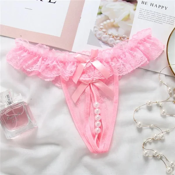 women's underwear Opening Crotch Pearls Thongs G-String transparent sexy panties female lace low-waist Crotchless briefs Women - Image 5